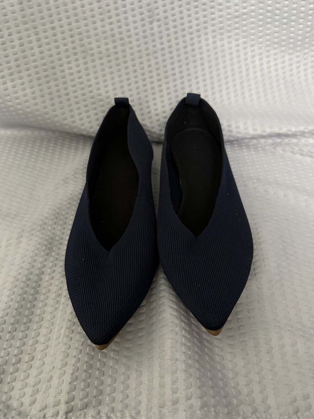 Frank Mully Women's Pointed Toe Knit Ballet Flat Shoes in Navy Blue